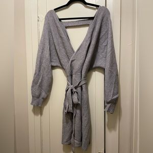 V-Neck Gray Sweater Dress
